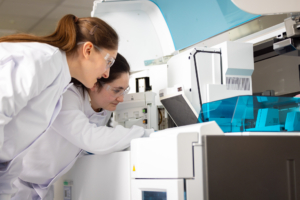 Two female researchers in a laboratory